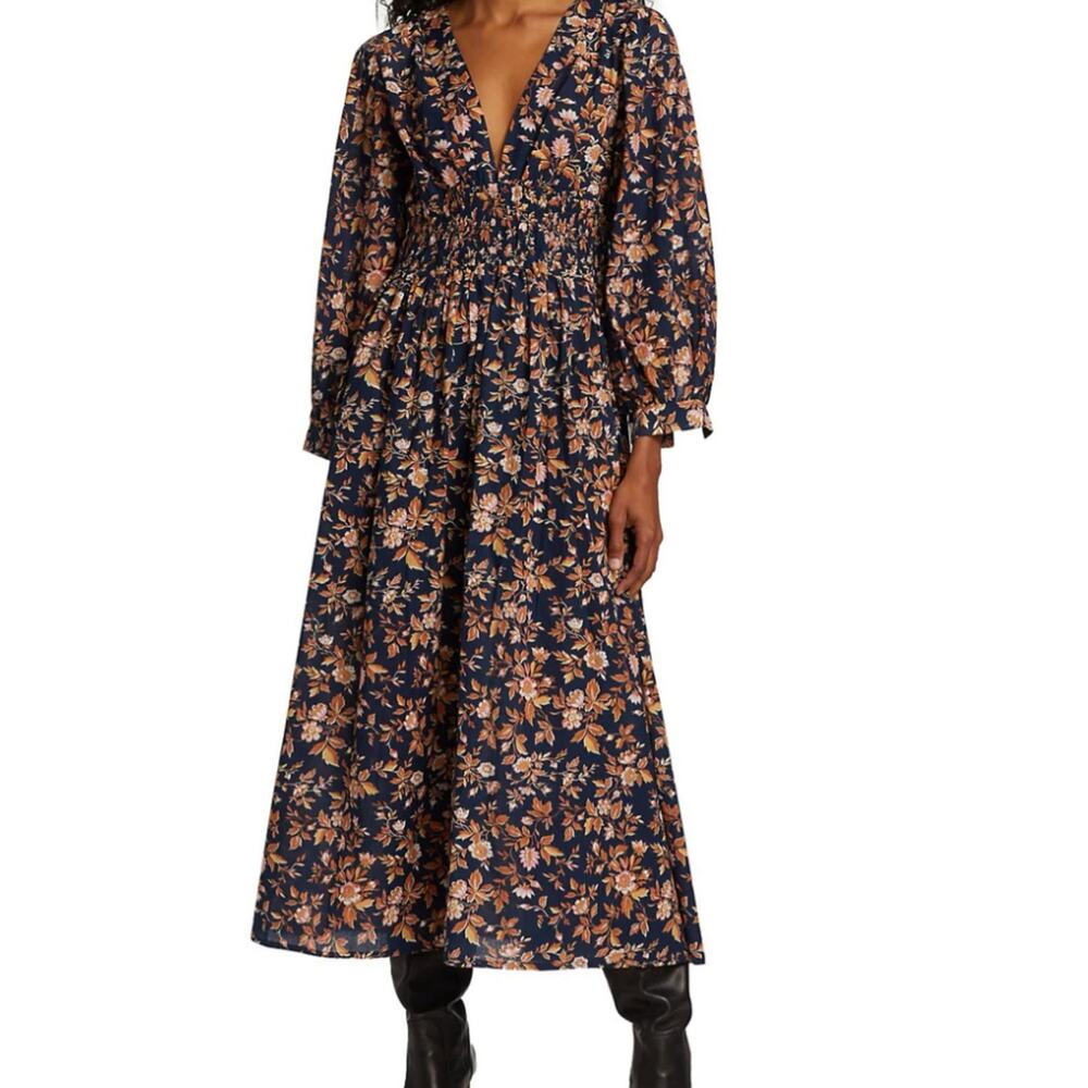 Mille Resort Camille 100% Cotton Smocked Midi Dress Montmarte Floral M